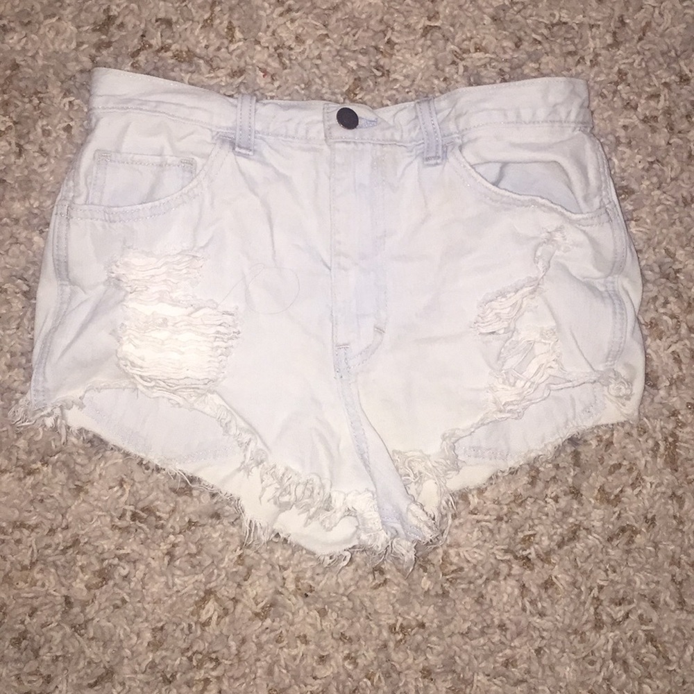 Light blue high waisted ripped Hollister shorts